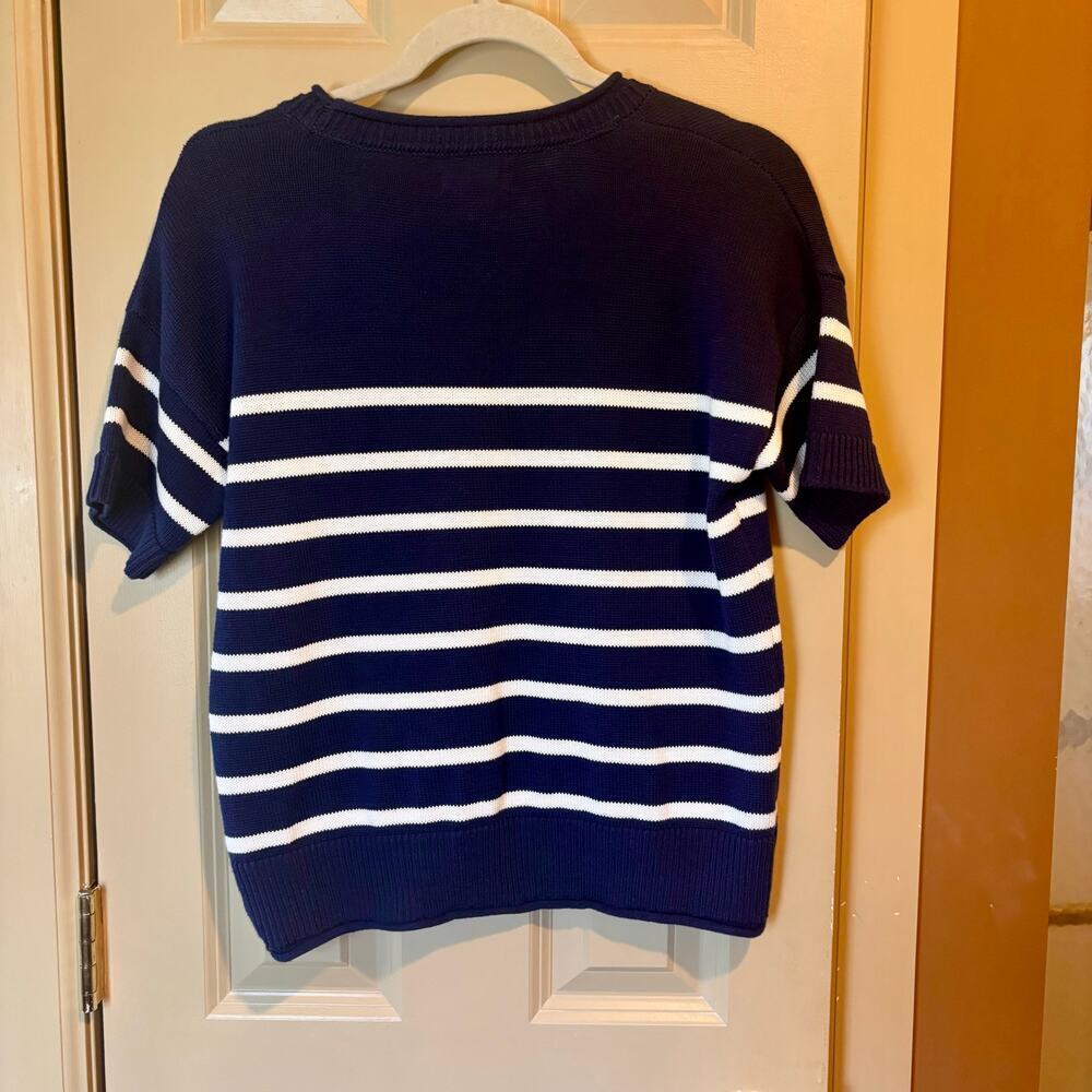 Life is Good Women's Small Navy Striped Short Sleeved Sweater Nautical Coastal - Picture 4 of 7